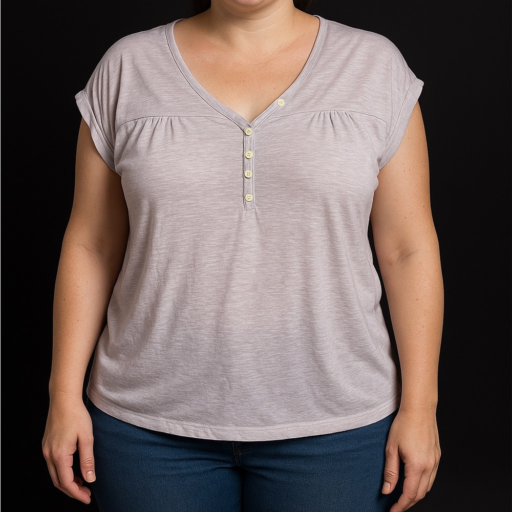 Eddie Bauer Light Purple Buttoned V-Neck Tee
